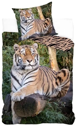 Børnesengetøj 140x200 cm - Flot tiger - Sengetøj med tiger - 100% bomuld